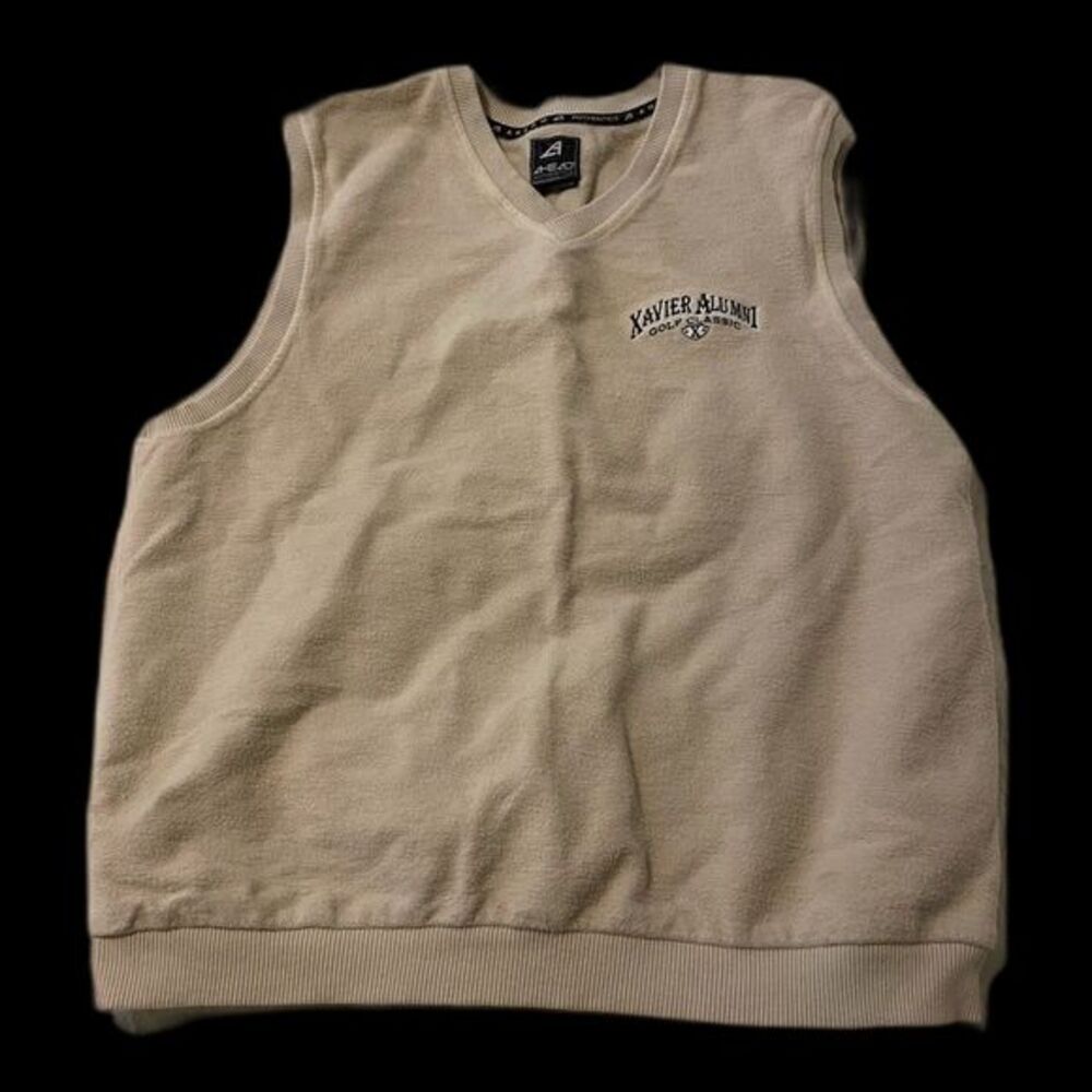 Ahead Authentics size Large Xavier Alumni Neutral Beige Golf Classic Fleece Vest